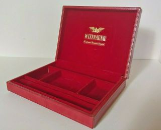 Vintage Longines Wittnauer Large Watch Jewelry Box Red Leather W Gold Embossing 2