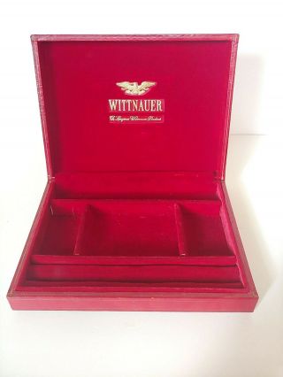 Vintage Longines Wittnauer Large Watch Jewelry Box Red Leather W Gold Embossing 6