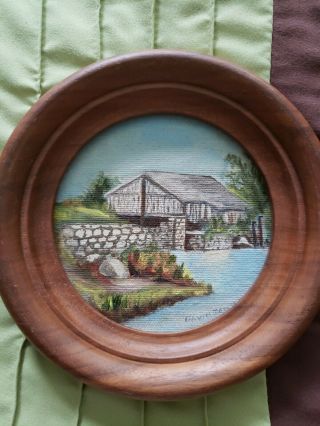 Vintage Landscape Oil Painting,  Signed With Round 6 " Frame
