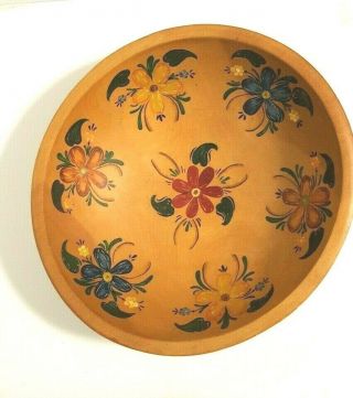 Vintage Large Wood Munsing Bowl Hand Painted Flowers