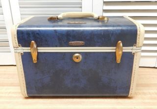 Vintage Shwayder Bros Samsonite Blue Marble Train Case