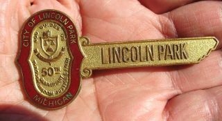 City Of Lincoln Park - Michigan - 50th Anniversary Enameled Brass? Key - Pin Brooch