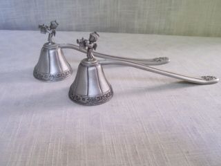 Vintage Pewter Candle Snuffers Children Playing Horns Set Of 2