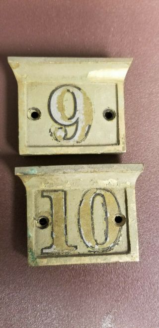 Vintage House Number Door Gate Plate Metal Railcar Sign Numbers 9 & 10 Steampunk