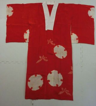 Antique,  Japanese Kimono,  Juban Inner,  Silk,  Shibori (tie - Dye),  Red N072515
