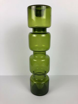 Vtg Mid Century Modern Scandinavian Green Blown Art Glass Candleholder 1960s 034