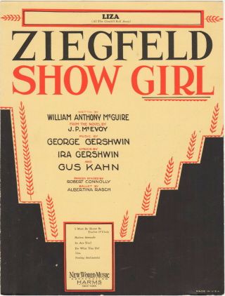 Liza From The Ziegfeld Show Girl,  1929 Vintage Showtune Sheet Music
