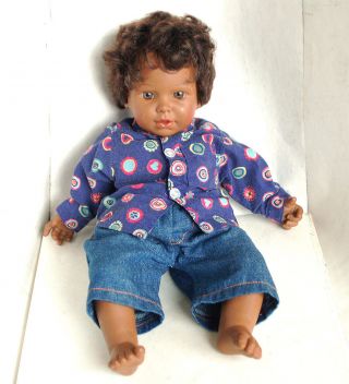 17 " Vintage German Esprit Large Vinyl Baby Doll Remus Puppet Dark Skin Brunette
