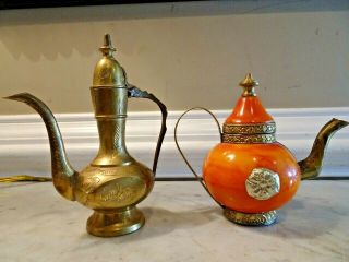 Vintage Brass Tea Pot 6 " (15.  24 Cm),  Stone & Tin? Teapot 4 1/2 " (11.  43 Cm)