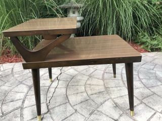 Vintage Mid Century Modern Formica End Table 2 Tier Step Up Side Tapered Legs