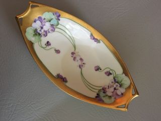 Antique W A Pickard Dish 1910/1912 Hand Painted Purple Violets And Gold Border