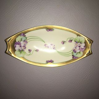 Antique W A Pickard Dish 1910/1912 hand painted purple violets and gold border 2