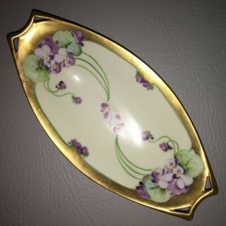 Antique W A Pickard Dish 1910/1912 hand painted purple violets and gold border 3