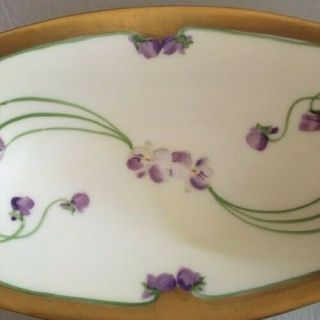 Antique W A Pickard Dish 1910/1912 hand painted purple violets and gold border 5