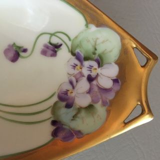 Antique W A Pickard Dish 1910/1912 hand painted purple violets and gold border 6