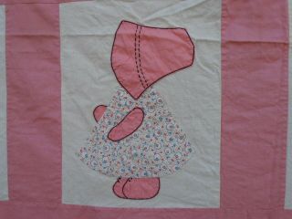 Antique Sun Bonnet Sue Cotton Feedsack Fabric Quilt Top To Complete 54” By 72” 4