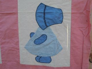 Antique Sun Bonnet Sue Cotton Feedsack Fabric Quilt Top To Complete 54” By 72” 5