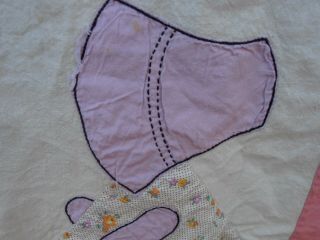 Antique Sun Bonnet Sue Cotton Feedsack Fabric Quilt Top To Complete 54” By 72” 6