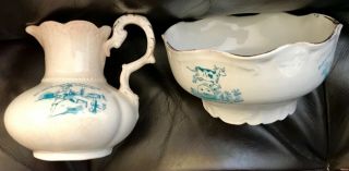 Antique Child’s Nursery Rhyme Cereal Bowl & Milk Pitcher 100 Years Old,