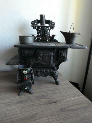 Antique Crescent Cast Iron Large Toy Stove - With