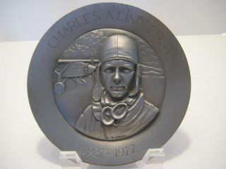 Limited Edition Charles A.  Lindbergh 50th Anniversary Hudson Pewter Plaque Plate