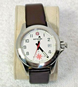 Rare Vintage (wenger) Swiss Military 7203x Mens Compass Wrist Watch Leather