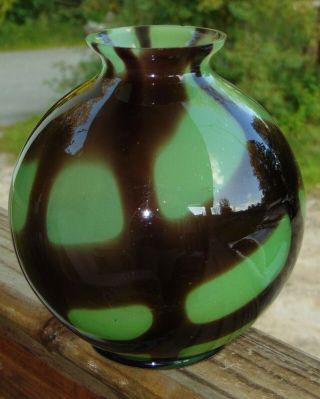 Antique Glass Vase Kralik Czechoslovakia Green Spider Web Globular
