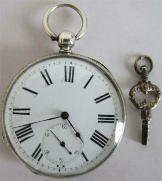 Antique Silver Pocket Watch Mi Chronometre Compass Pierced Lady Movement,  Key