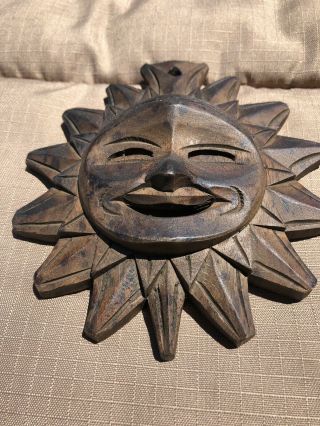 Antique Vintage Folk Art Carved Wood Sun Face