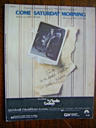 Vintage Sheet Music 1969 - Come Saturday Morning - Piano - Vocal - Guitar - Sterile Cuckoo