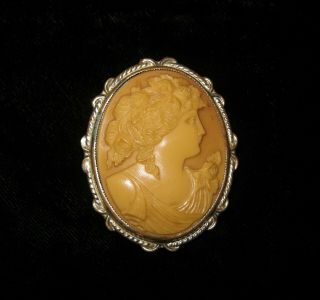 Antique Celluloid Cameo Brooch Pin