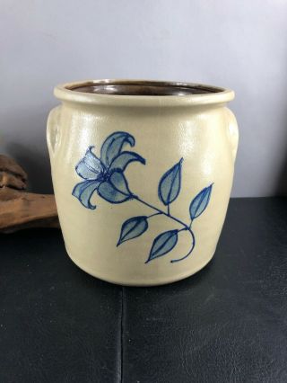 Vtg Beaumont Pottery Crock Flower Salt Glaze Blue Stoneware Bbp