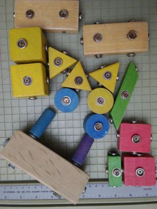 Vintage 17 Wooden Snap Blocks Toys Snap And Play Educational Marvel