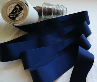 10 Yard 2 " Wide Vintage Roll Grosgrain Navy Blue Ribbon Hat Dress Rayon 104