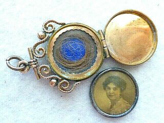 Antique Victorian Locket W/ Picture & Hair Gold Pendant
