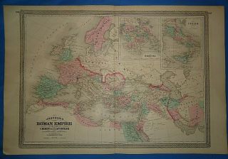 Vintage 1872 Roman Empire Map Old Antique Johnson 