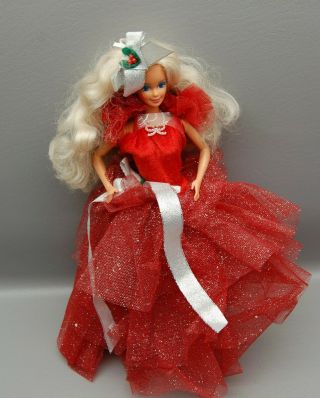988 First Special Edition Christmas Happy Holiday Barbie Doll Red Dress No Box 2