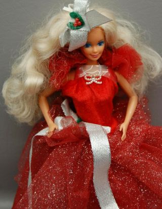 988 First Special Edition Christmas Happy Holiday Barbie Doll Red Dress No Box 3