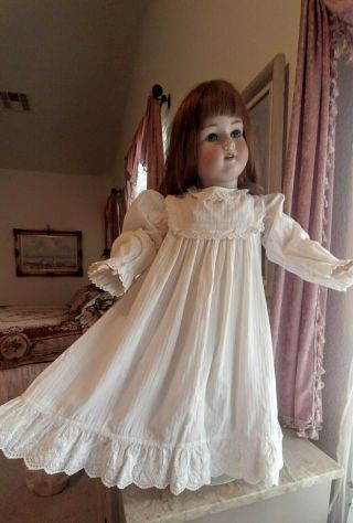 Antique Wonderful Cotton & Ayrshire Lace Lawn Dress For Large Antique Doll