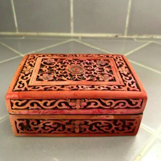 Vintage Antique Small Chinese Carved Cinnabar Covered Box
