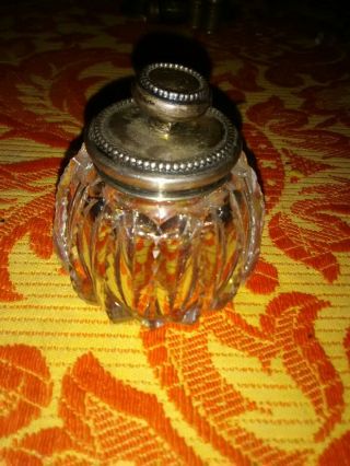 Antique Victorian Cut Glass Perfume Bottle W/ Sterling Silver Top