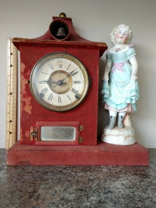 Ansonia Plush Mantle Clock With Porcelain Figurine From 1898 World 