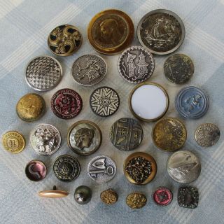 Assortment Of 29 Antique And Vintage Metal Buttons
