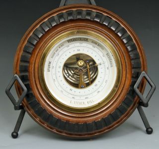 Antique German L.  Steger Aneroid Barometer,  Wood Trim