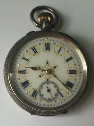 Antique Vintage Fancy Ornate Sterling Silver Case Ladies Pocket Watch