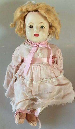 Vintage Effanbee Composition & Cloth Doll In Dress Bonnet 16”