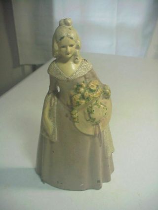 Antique Cast Iron Doorstop Of Southern Belle Lavender Dress By National Foundry