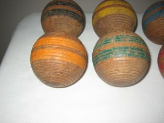 6 Wood Striped Ribbed Croquet Balls – Vintage Antique 3 ½” 2