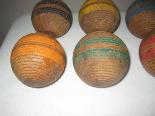 6 Wood Striped Ribbed Croquet Balls – Vintage Antique 3 ½” 3
