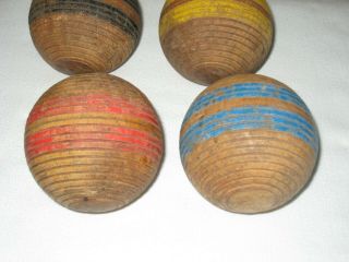 6 Wood Striped Ribbed Croquet Balls – Vintage Antique 3 ½” 4
